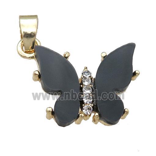 black Resin Butterfly Pendant, gold plated