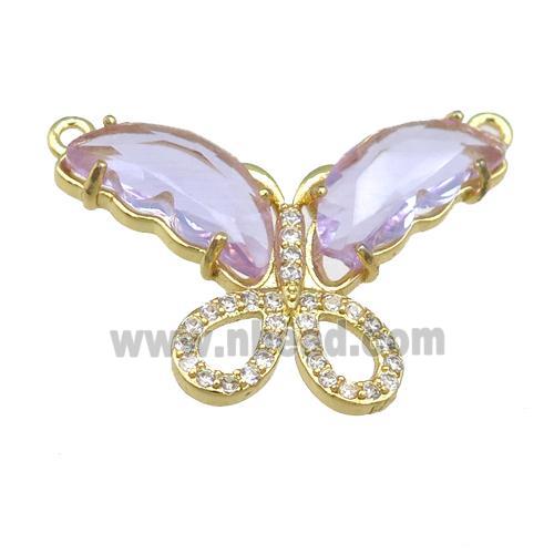 lavender Crystal Glass Butterfly Pendant with 2loops, gold plated