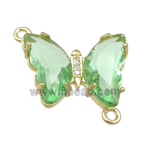 lt.green Crystal Glass Butterfly Connector, gold plated