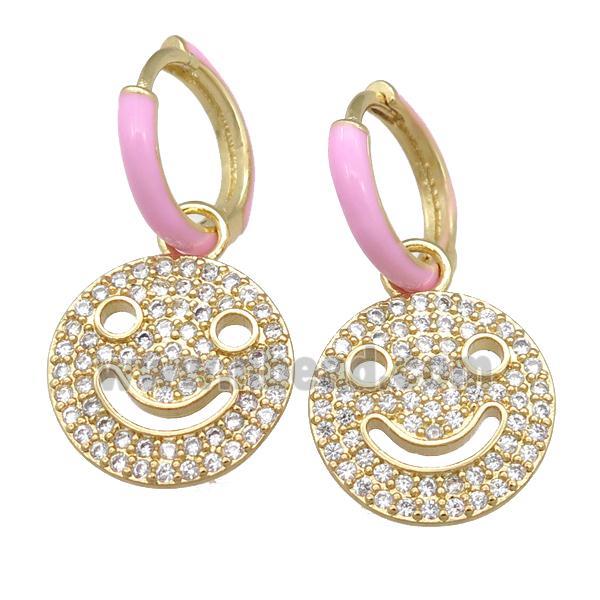 copper hoop Earring with Emoji pave zircon, gold plated