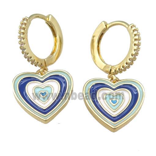 copper Hoop Earring with Enamel Heart, gold plated