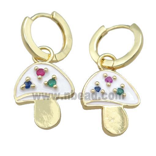 copper Hoop Earring with white Enamel Mushroom, gold plated