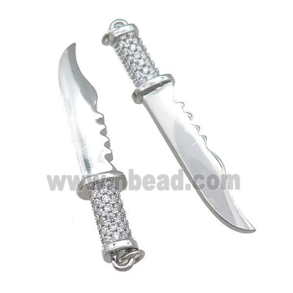 copper sword pendant pave zircon, platinum plated