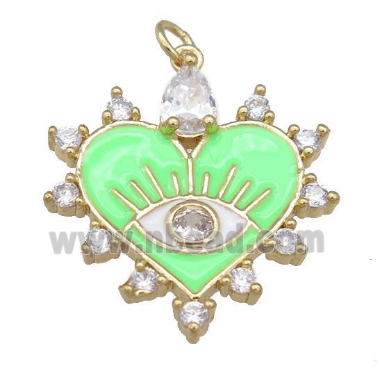 copper heart pendant with green enamel, gold plated