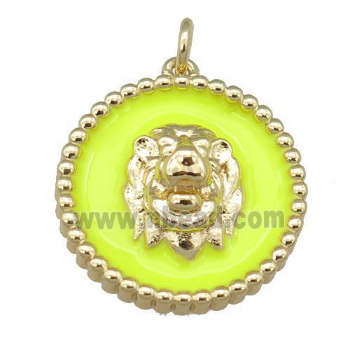 Copper Lion Pendant Yellow Enamel Gold Plated