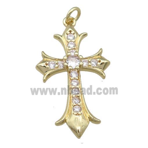 copper cross pendant pave zircon, gold plated