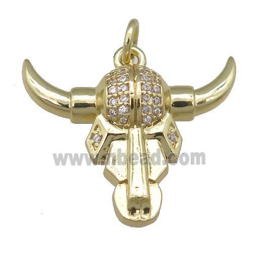 copper bullhead pendant pave zircon, gold plated