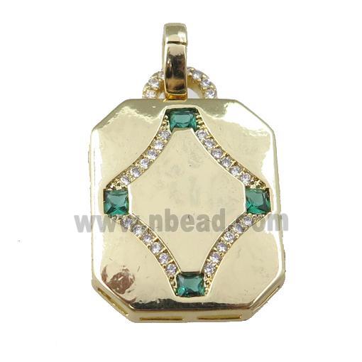 copper rectangle pendant pave zircon, gold plated