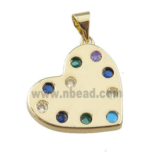 copper heart pendant pave zircon, gold plated