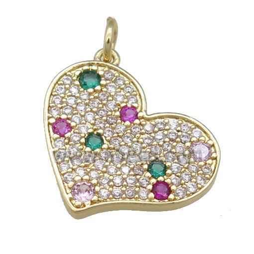 copper heart pendant pave zircon, gold plated