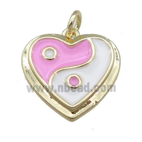 copper Enamel Taichi pendant, heart, gold plated