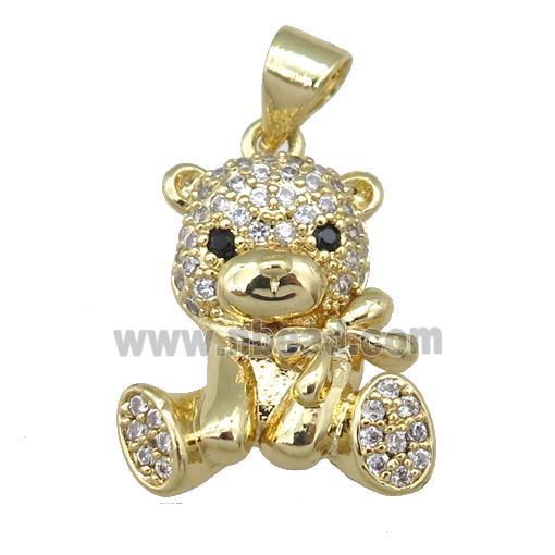 copper bear pendant pave zircon, gold plated