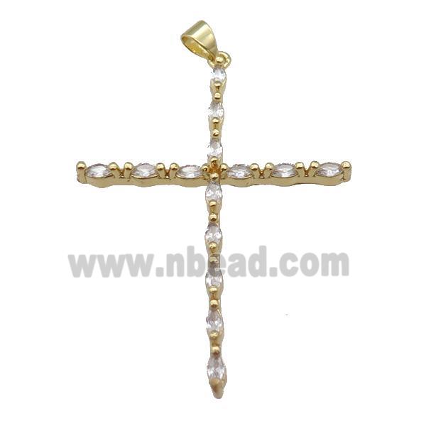 copper cross pendant pave zircon, gold plated