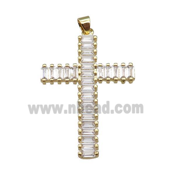 copper cross pendant pave zircon, gold plated