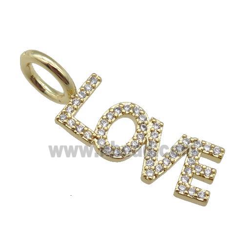 copper LOVE pendant pave zircon, gold plated