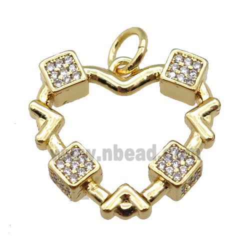 copper heart pendant pave zircon, gold plated