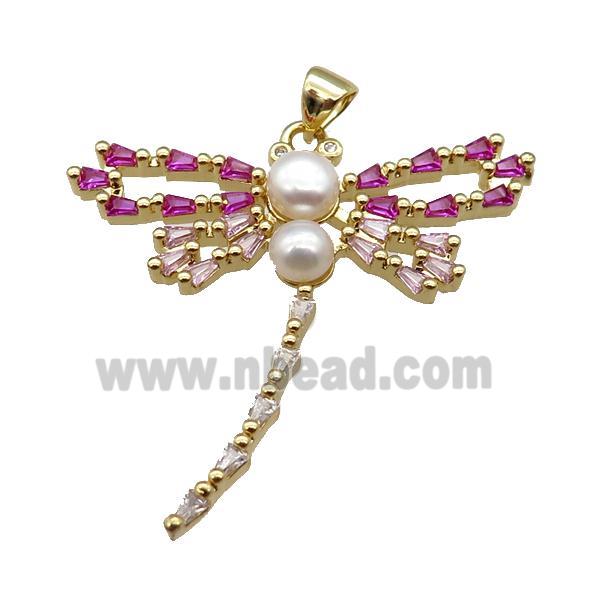 copper dragonfly pendant paved zircon, gold plated