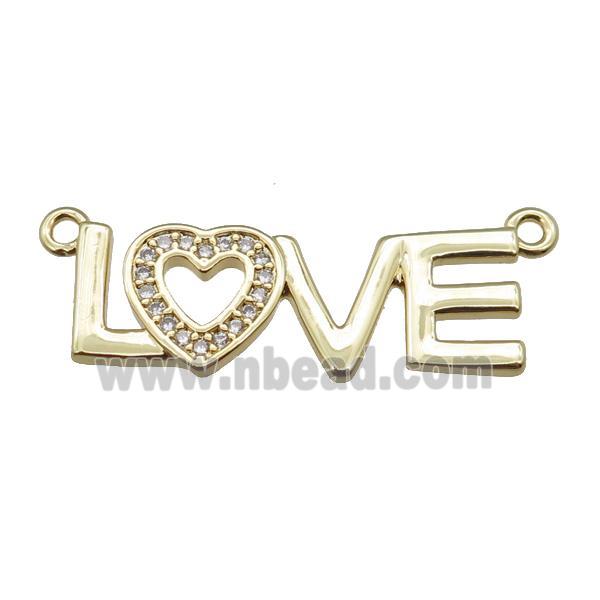 copper LOVE pendant pave zircon, gold plated