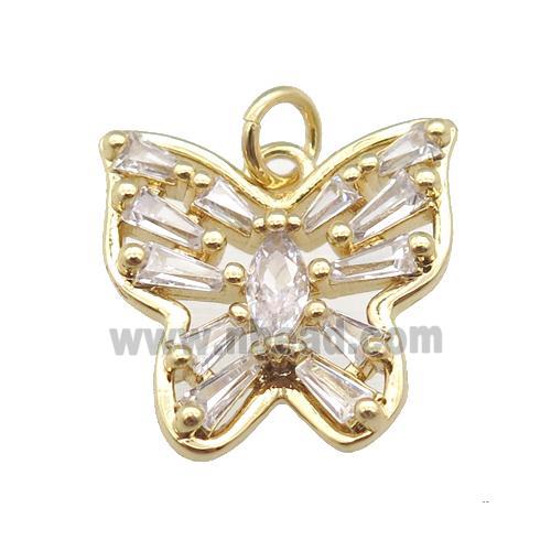 copper butterfly pendant pave zircon, gold plated