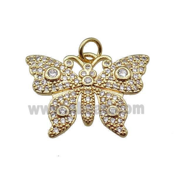 copper butterfly pendant pave zircon, gold plated