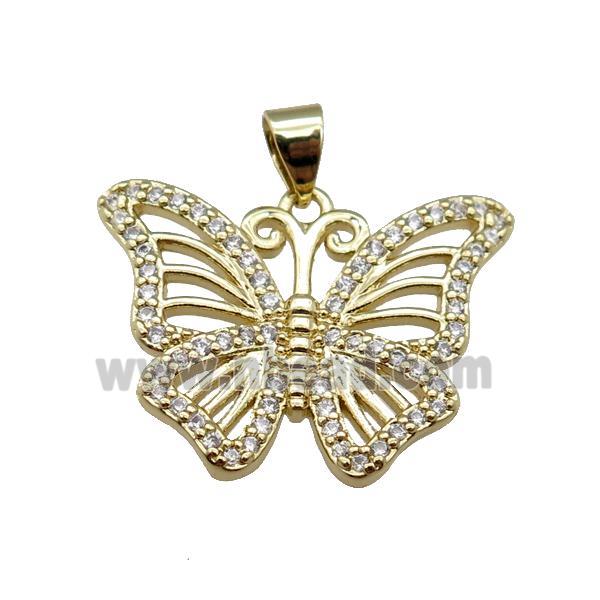 copper butterfly pendant pave zircon, gold plated