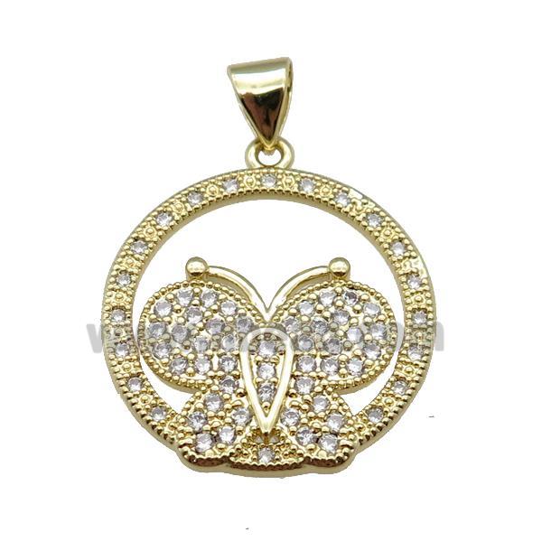 copper butterfly pendant pave zircon, gold plated