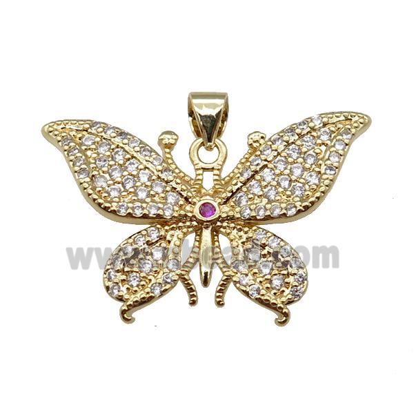 copper butterfly pendant pave zircon, gold plated