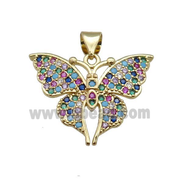 copper butterfly pendant pave zircon, gold plated