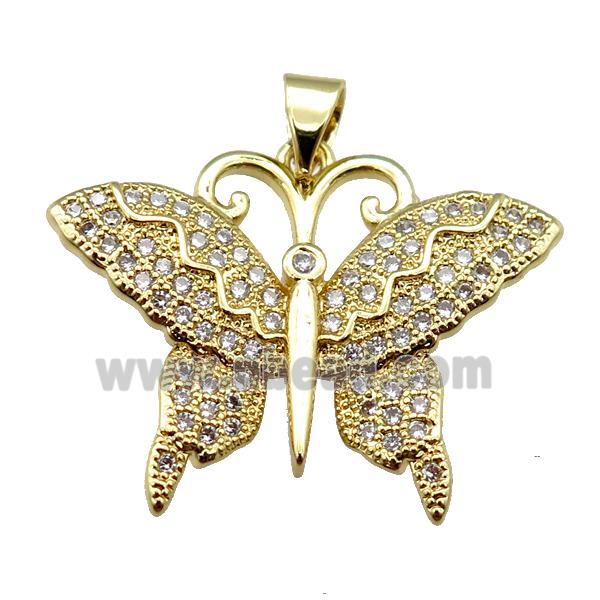 copper butterfly pendant pave zircon, gold plated