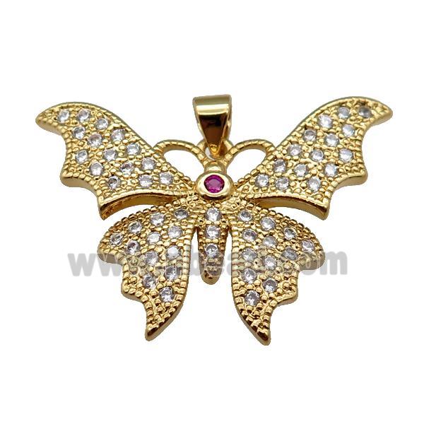 copper butterfly pendant pave zircon, gold plated