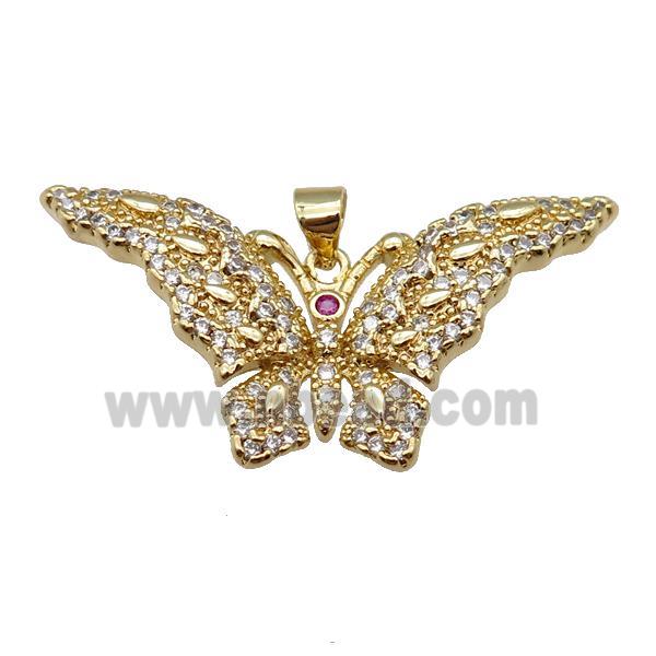 copper butterfly pendant pave zircon, gold plated