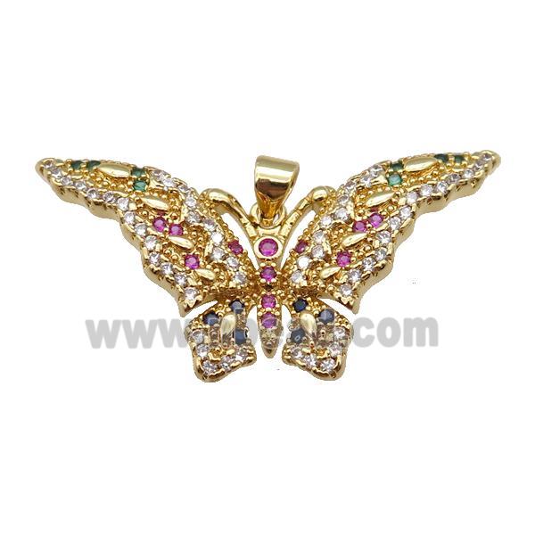 copper butterfly pendant pave zircon, gold plated