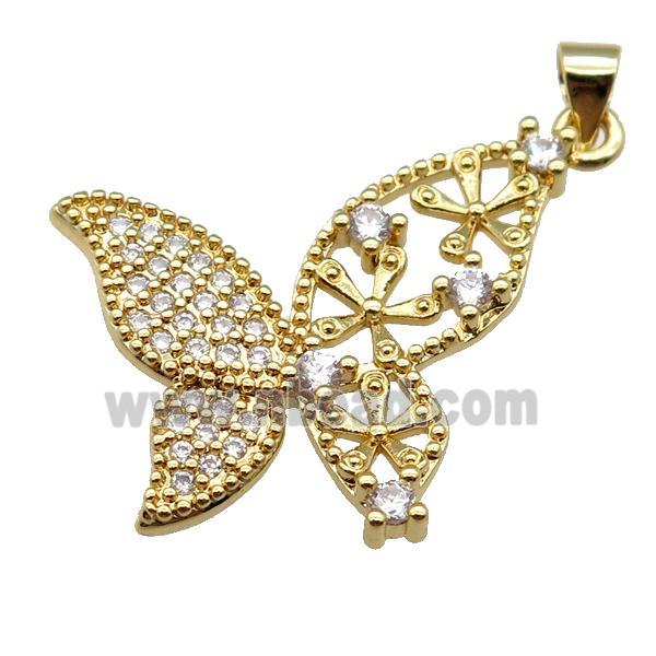 copper butterfly pendant pave zircon, gold plated