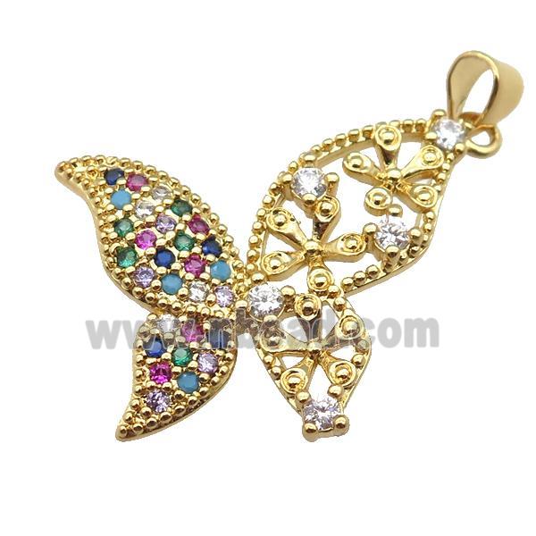 copper butterfly pendant pave zircon, gold plated