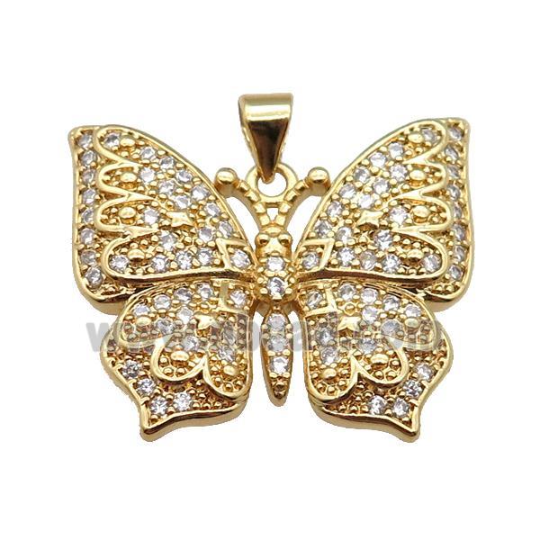 copper butterfly pendant pave zircon, gold plated