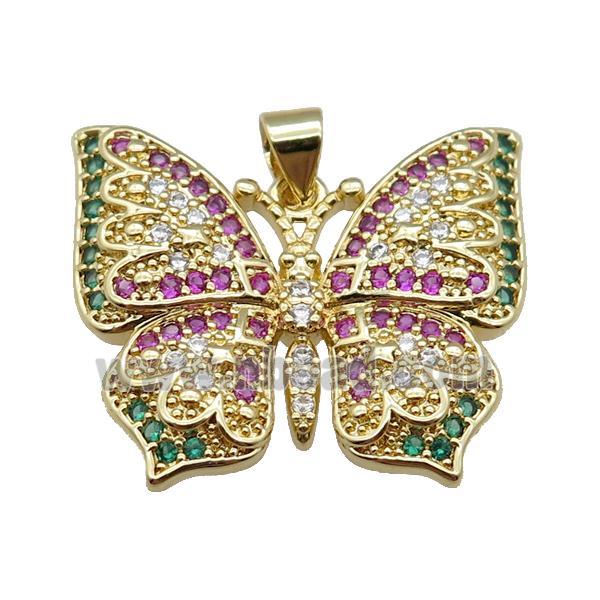 copper butterfly pendant pave zircon, gold plated