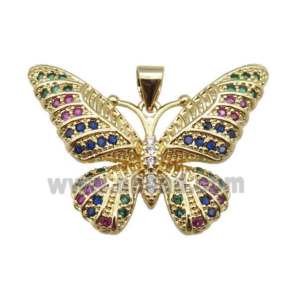 copper butterfly pendant pave zircon, gold plated