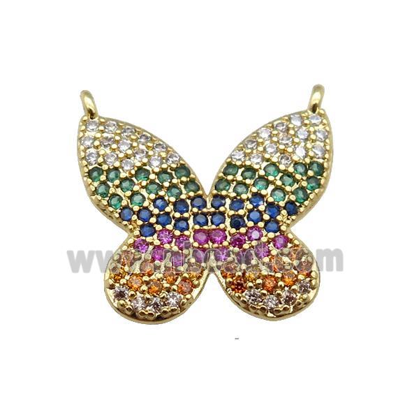 copper butterfly pendant pave zircon with 2loops, gold plated