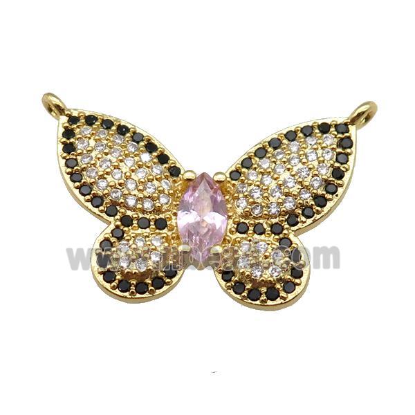 copper butterfly pendant pave zircon with 2loops, gold plated