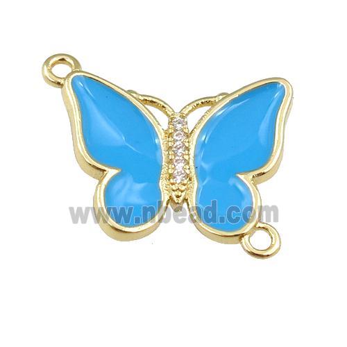 copper butterfly connector with blue enamel, gold plated