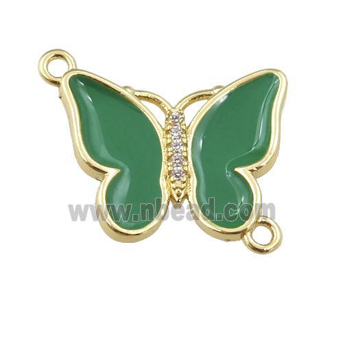 copper butterfly connector with green enamel, gold plated