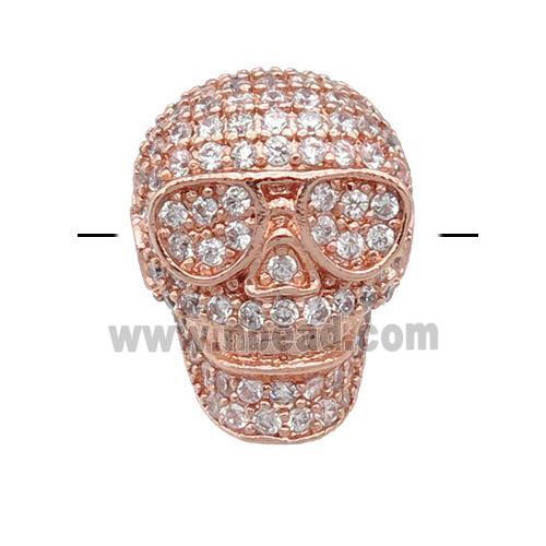 copper Skull charm beads pave zircon, rose gold