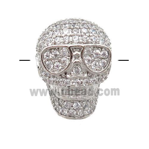 copper Skull beads pave zircon, platinum plated