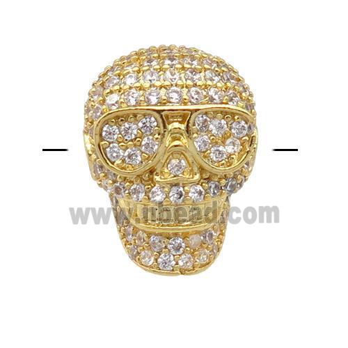 copper Skull beads pave zircon, gold plated