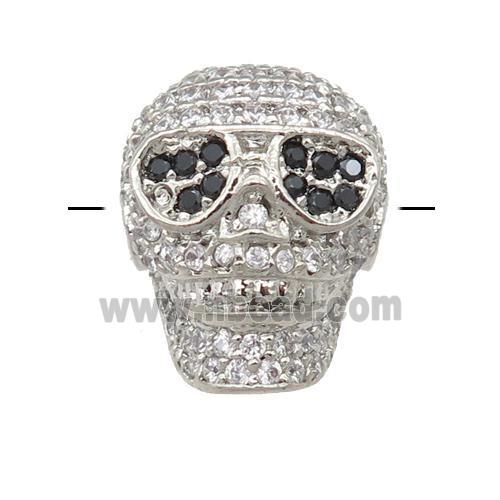 copper Skull beads pave zircon, platinum plated