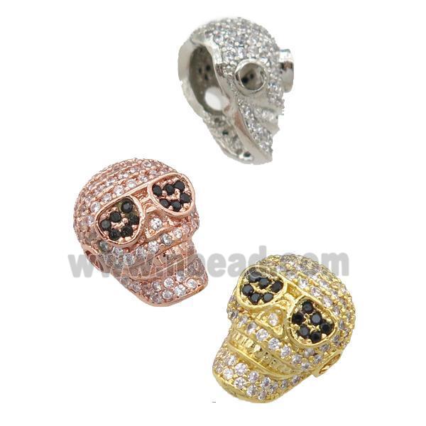 copper Skull beads pave zircon, mixed