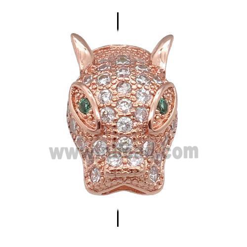 copper LeopardHead beads pave zircon, rose gold