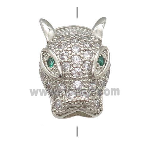 copper LeopardHead beads pave zircon, platinum plated