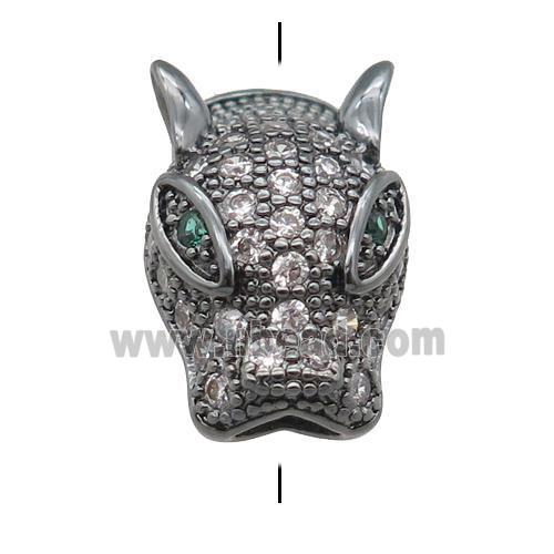 copper LeopardHead beads pave zircon, black plated