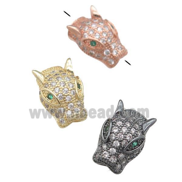 copper LeopardHead beads pave zircon, mixed